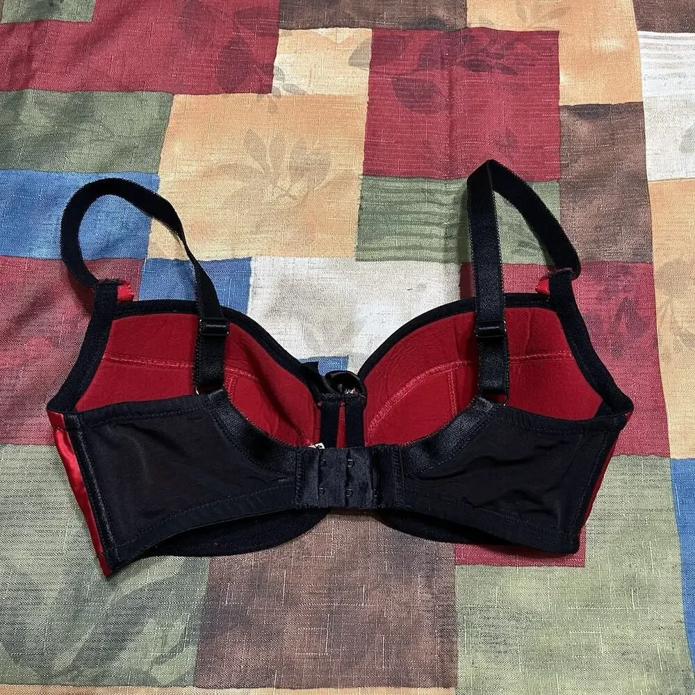 Parfait 32E Bra Black Red Charlotte Balconette Underwire Back Closure